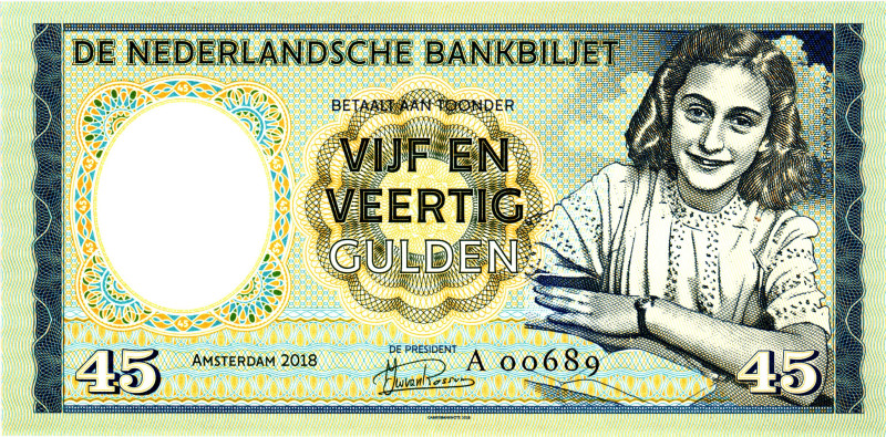 Netherlands 45 Gulden 2018 "Anne Frank"

# A 00689; Fantasy Banknote; BUNC