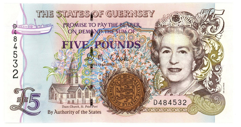 Guernsey 5 Pounds 1996 - 2008 (ND)

P# 56b, N# 211066; # D 484532; UNC