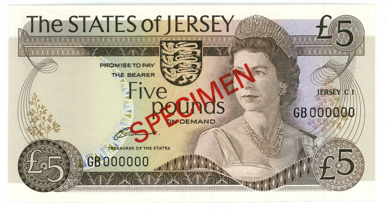 Jersey 5 Pounds 1976 - 1983 (ND) Specimen

P# 12as, N# 212784; # GB000000