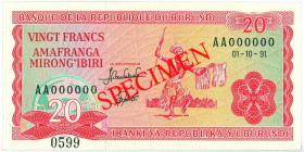 Burundi 20 Francs 1991 Specimen