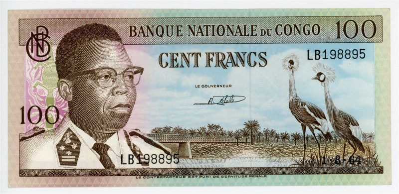 Congo 100 Francs 1964

P# 6, N# 259293; # LB198895; AUNC-UNC