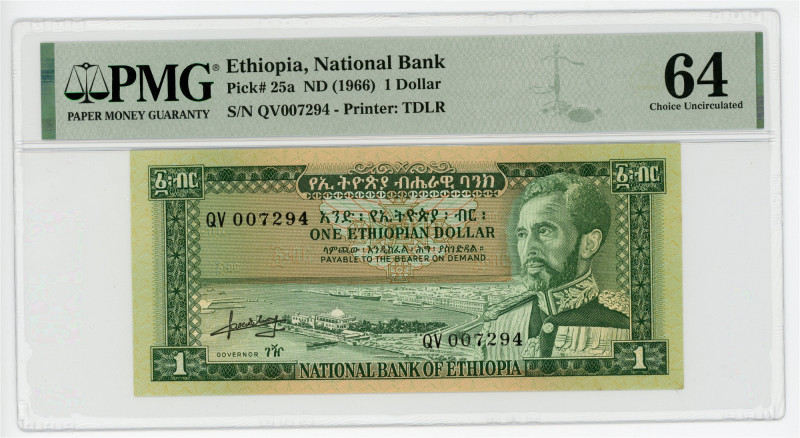 Ethiopia 1 Dollar 1966 (ND) PMG 64 Choice Uncirculated

P# 25a, N# 205921; # Q...