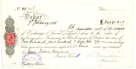 French West Africa Cie Francoise des Charbonnages de Dakar Senegal Bill of Exchange for £2403.8.9 1918