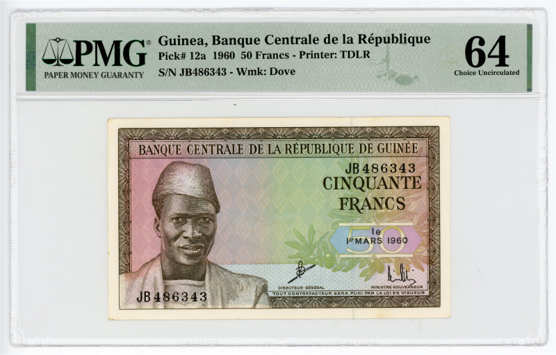 Guinea 50 Francs 1960 PMG 64 Choice Uncirculated

P# 12a, N# 227621; # JB48634...