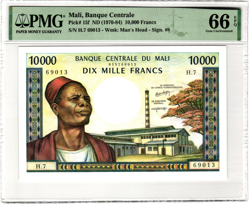 Mali 10000 Francs 1970 - 1984 (ND) PMG 66 EPQ Gem Uncirculated

P# 15f, N# 259...