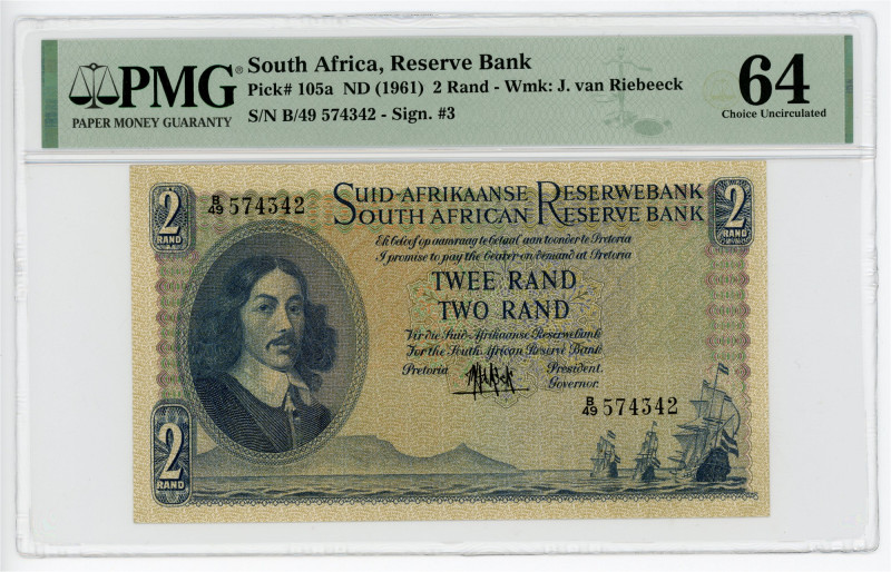 South Africa 2 Rand 1961 (ND) PMG 64 Choice Uncirculated

P# 105a, N# 231854; ...