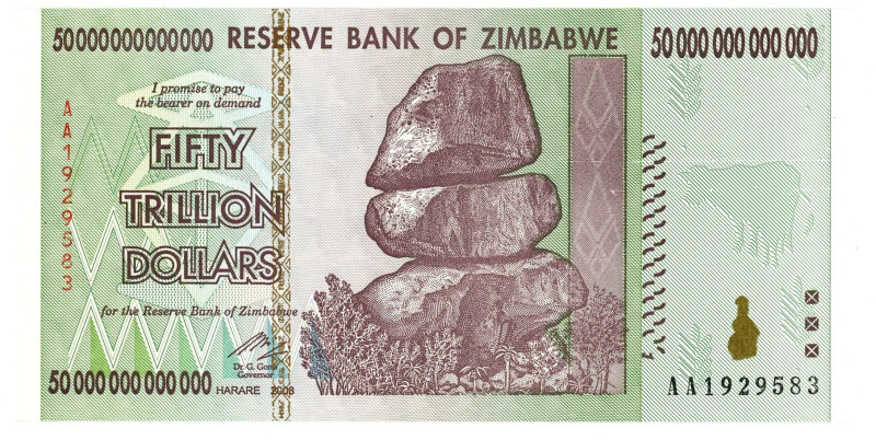 Zimbabwe 50 Trillion Dollars 2008

P# 90, N# 201956; # AA 1929583; UNC