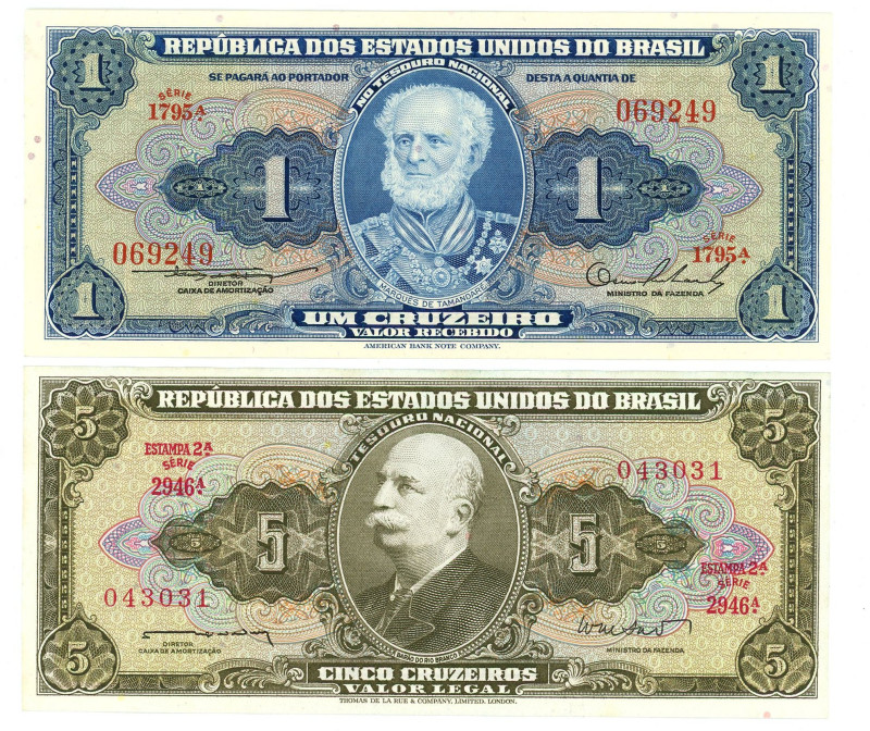 Brazil 1 - 5 Cruzeiros 1954 - 1959 (ND)

P# 150, 158, UNC