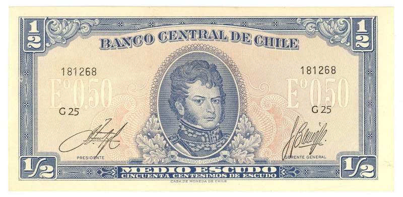 Chile 1/2 Escudo 1970 - 1973 (ND)

P# 134Aa, N# 202813; # G25 181268; UNC