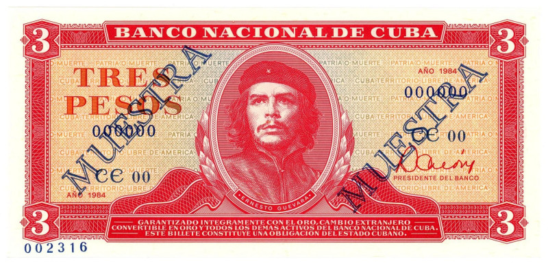 Cuba Banco Nacional de Cuba 3 Pesos 1984 Specimen

P #107s2, N# 205116; # CE00...