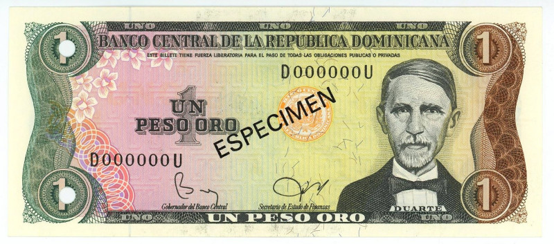 Dominican Republic 1 Peso Oro 1982 Specimen

P# 117cs, N# 203648; # B 000000 U...