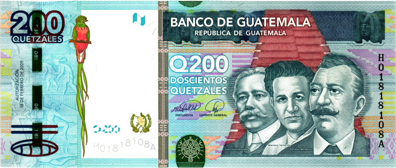 Guatemala 200 Quetzales 2009

P# 120, N# 241231; # HO 1818108 A; UNC