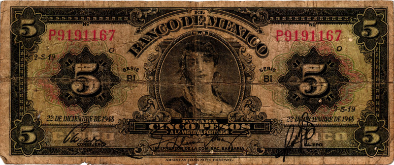 Mexico 5 Pesos 1948

P# 34, N# 210789; # P 9191167; F, Tear