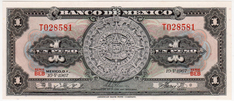 Mexico 1 Peso 1967

P# 59j, N# 204355; # BEB TO28581; UNC