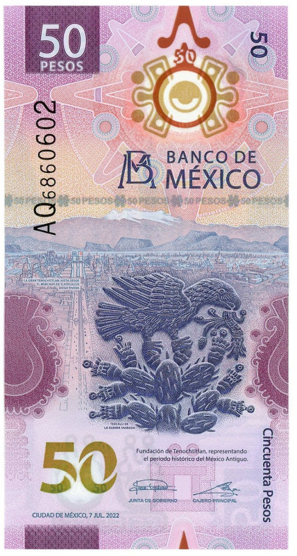 Mexico 50 Pesos 2022

P# 131c, N# 310606; # AQ 6860602; UNC