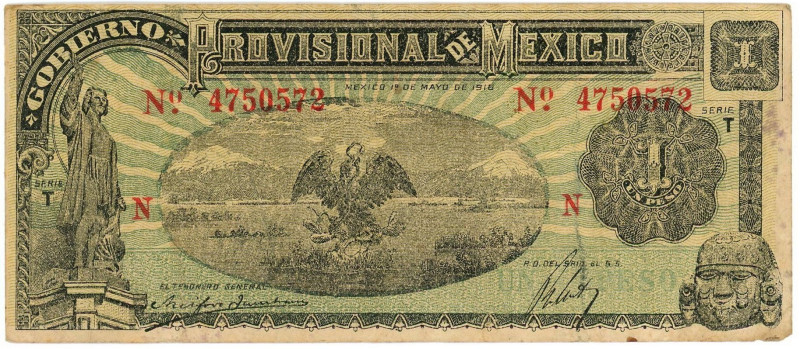 Mexico Gobierno Provisional de México 1 Peso 1916

P# S709, N# 212879; # N 475...