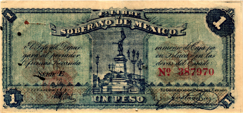 Mexico Estado Libre y Soberano de Mexico 1 Peso 1915

P# S881, N# 213693; # E ...