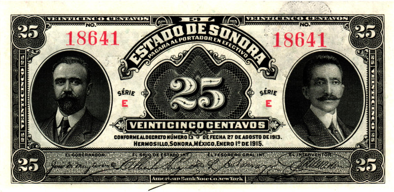 Mexico El Estado de Sonora 25 Centavos 1915

P# S1069, N# 224298; # E 18641; U...