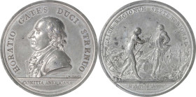 "1777" (ca. 1801) General Horatio Gates at Saratoga Medal. Adams-Bentley 4, Betts-557, Julian MI-2. White Metal. Specimen-58 (PCGS).
From Presidentia...