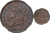 1814 Classic Head Cent. S-295, B-2. Rarity-1. Plain 4. AU-58 BN (NGC).
PCGS# 36517. NGC ID: 224Y.
