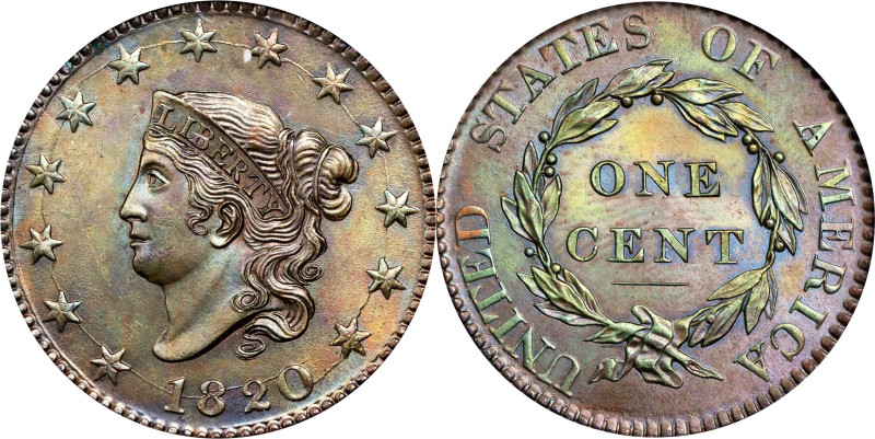 1820 Matron Head Cent. N-13. Rarity-1. Large Date. MS-64 BN (PCGS). CAC. OGH.
P...