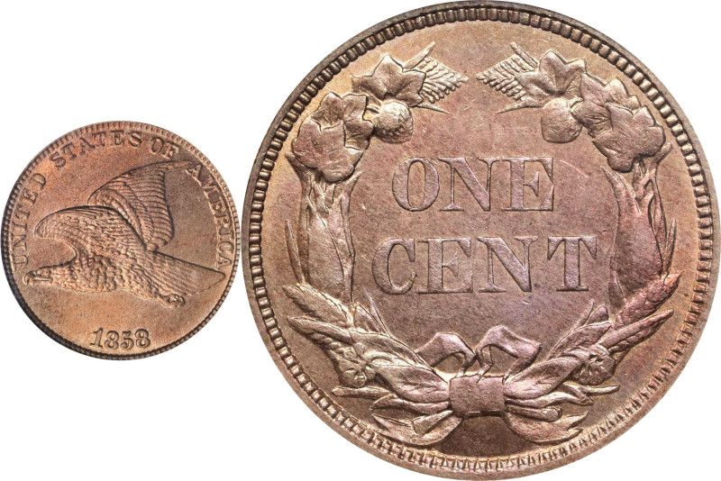 1858 Flying Eagle Cent. Large Letters, Low Leaves Reverse (Style of 1858), Type ...