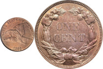 1858 Flying Eagle Cent. Large Letters, Low Leaves Reverse (Style of 1858), Type II. MS-65 (NGC).
PCGS# 2019. NGC ID: 2277.
