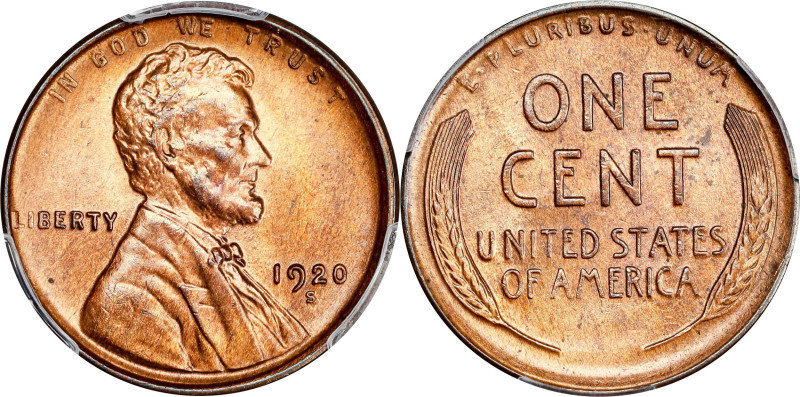 1920-S Lincoln Cent. MS-65 RB (PCGS). CAC.
PCGS# 2529. NGC ID: 22C5.