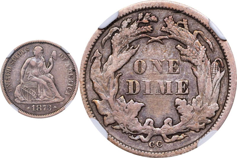 1873-CC Liberty Seated Dime. Arrows. Fortin-101, the only known dies. Rarity-5. ...