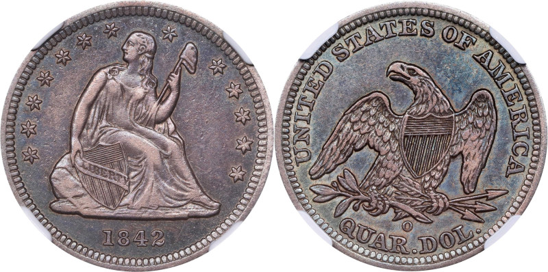 1842-O Liberty Seated Quarter. Small Date. Briggs 1-A. EF-45 (NGC).
PCGS# 5403....