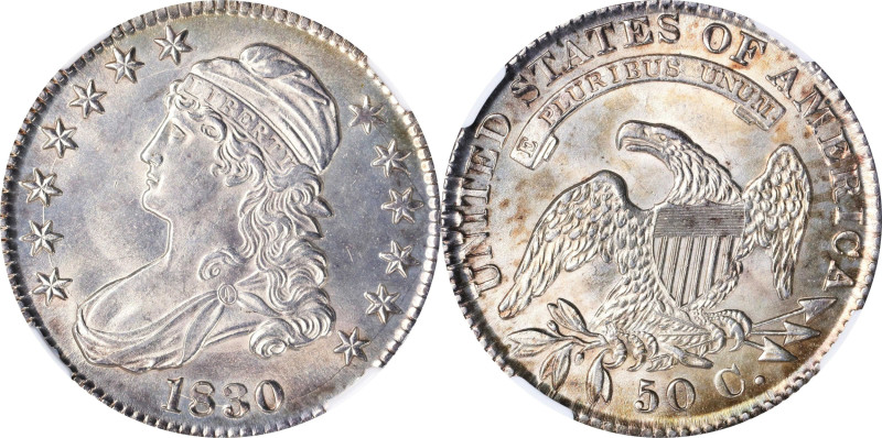 1830 Capped Bust Half Dollar. O-107a. Rarity-2. Die State 107.5. Small 0. MS-62 ...