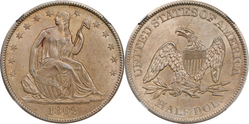 1862-S Liberty Seated Half Dollar. Type II Reverse. WB-3. Rarity-4. Broken 6, Sm...