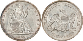 1865 Liberty Seated Half Dollar. WB-5. Rarity-4. AU-58 (NGC).
PCGS# 6313. NGC ID: 24JF.