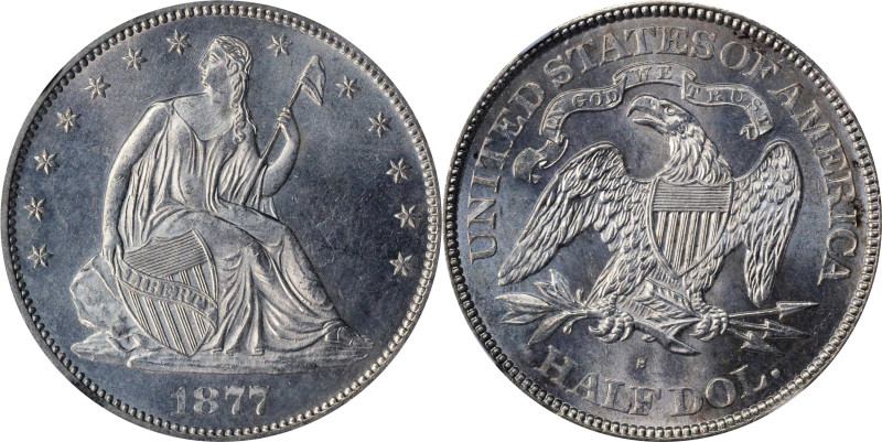 1877-S Liberty Seated Half Dollar. WB-1. Rarity-3. Type I Reverse, Micro S. MS-6...