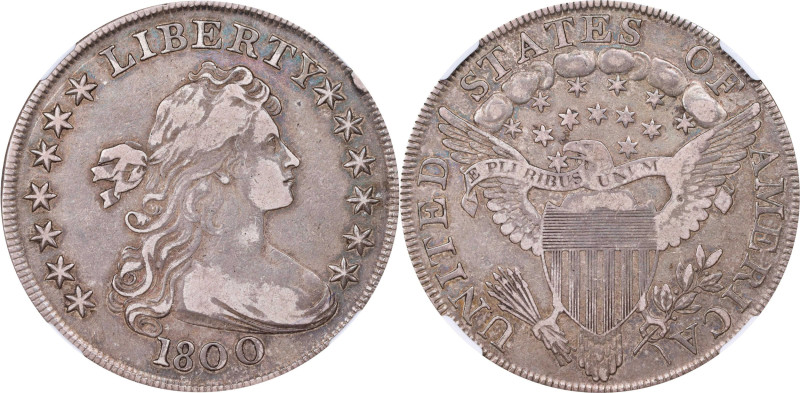 1800 Draped Bust Silver Dollar. BB-192, B-19. Rarity-2. AMERICAI. VF-30 (NGC). C...