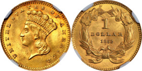 1862 Gold Dollar. FS-101. Doubled Die Obverse. MS-62 (NGC). CMQ.
PCGS# 145704. NGC ID: 25CW.
NGC Census (FS-101 attribution only): 7; 10 finer (MS-6...