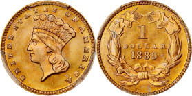 1889 Gold Dollar. MS-67+ (PCGS).
PCGS# 7590. NGC ID: 25DU.
PCGS Population: 35; 15 finer (MS-68+ finest).