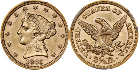 1860-S Liberty Head Quarter Eagle. MS-61 (PCGS).
PCGS# 7793. NGC ID: 25JU.
PCGS Population: 3; 10 finer (MS-64 finest).