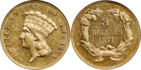 1874 Three-Dollar Gold Piece. MS-61 PL (NGC).
PCGS# 87998. NGC ID: 25MX.
NGC Census: 13; 7 finer in this category (MS-63 PL finest).