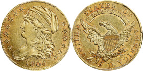 1808 Capped Bust Left Half Eagle. BD-4. Rarity-3+. Wide 5 D. AU Details--Bent (PCGS).
PCGS# 8102. NGC ID: 25PA.