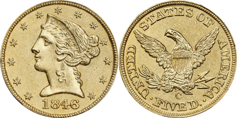 1846-C Liberty Head Half Eagle. Winter-1, the only known dies. Unc Details--Alte...