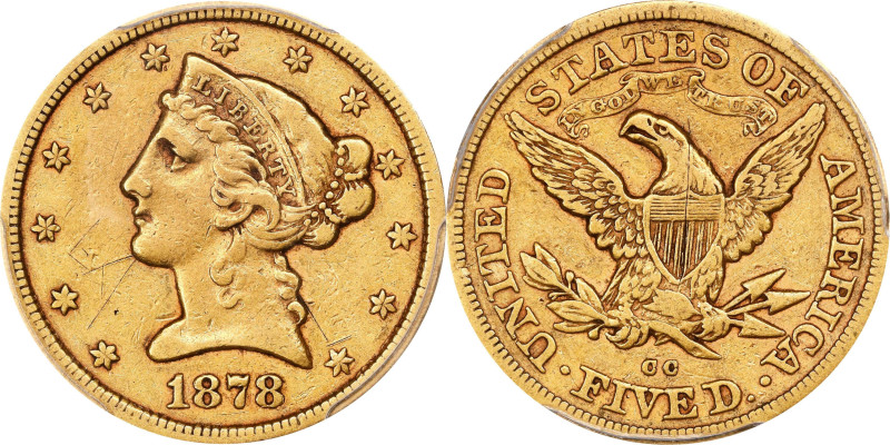 1878-CC Liberty Head Half Eagle. Winter 1-A, the only known dies. EF Details--Gr...