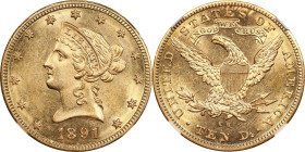 1891-CC Liberty Head Eagle. FS-501. Repunched Mintmark. MS-61 (NGC).
PCGS# 8720. NGC ID: 266U.