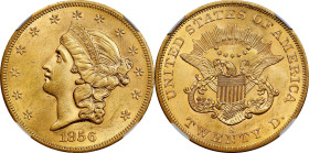 1856-S Liberty Head Double Eagle. MS-61 (NGC).
PCGS# 8919. NGC ID: 2692.
NGC Census: 27; 16 finer (MS-65 finest).