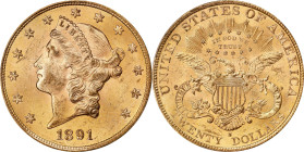 1891-S Liberty Head Double Eagle. MS-64+ (PCGS).
PCGS# 9018. NGC ID: 26C4.
PCGS Population: 11; 2 finer (MS-65+ finest).