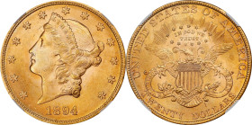 1894 Liberty Head Double Eagle. MS-64+ (NGC). Kenneth Bressett Signature.
PCGS# 9025. NGC ID: 26CB.
NGC Census: 5; 9 finer (MS-67 finest).