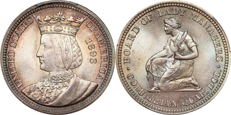 1893 Isabella Quarter. MS-67 (PCGS).
PCGS# 9220. NGC ID: BYJ9.