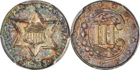 1857 Silver Three-Cent Piece. Proof-65 (PCGS).
PCGS# 3704. NGC ID: 27C4.
PCGS Population: 10; 16 finer in this category (Proof-66 finest).