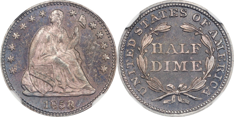 1858 Liberty Seated Half Dime. Proof-67 (NGC).
PCGS# 4437. NGC ID: 235N.
NGC C...