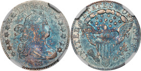 1803 Draped Bust Dime. JR-3. Rarity-4. MS-61 (NGC).
PCGS# 4473. NGC ID: 236L.
NGC Census (all die marriages of the issue): 1; 1 finer (MS-63). The c...